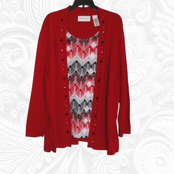 Alfred Dunner XL Red Embellished Sweater with Attached Tank - Picture 1 of 2